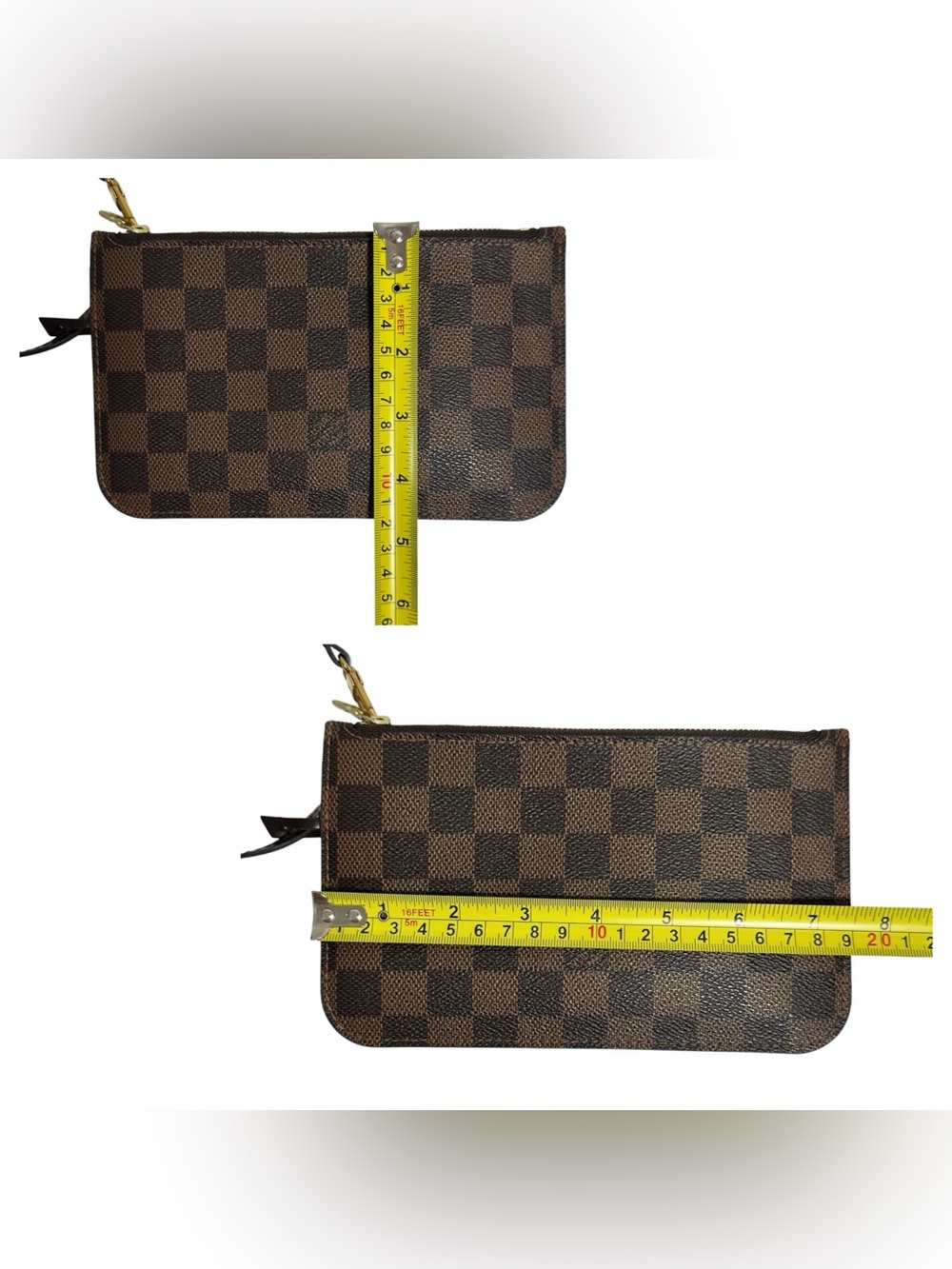 Louis Vuitton Damier Ebene Canvas & Leather Wristlet with Red Interior - Picture 13 of 14
